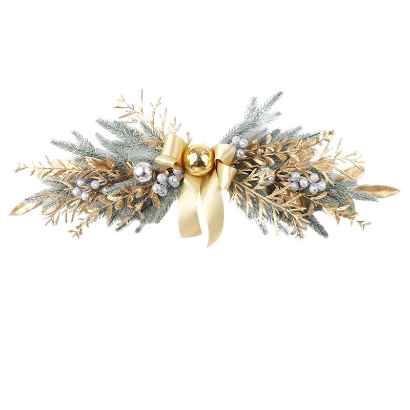 artificial Christmas lintel garland with pinecones and gold leaves