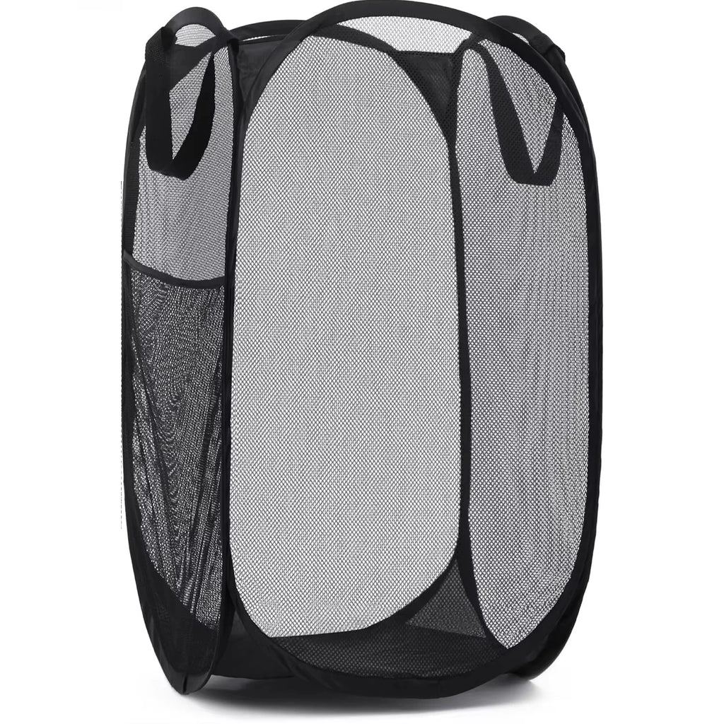Collapsible Mesh Pop-Up Laundry Hamper with Side Pocket