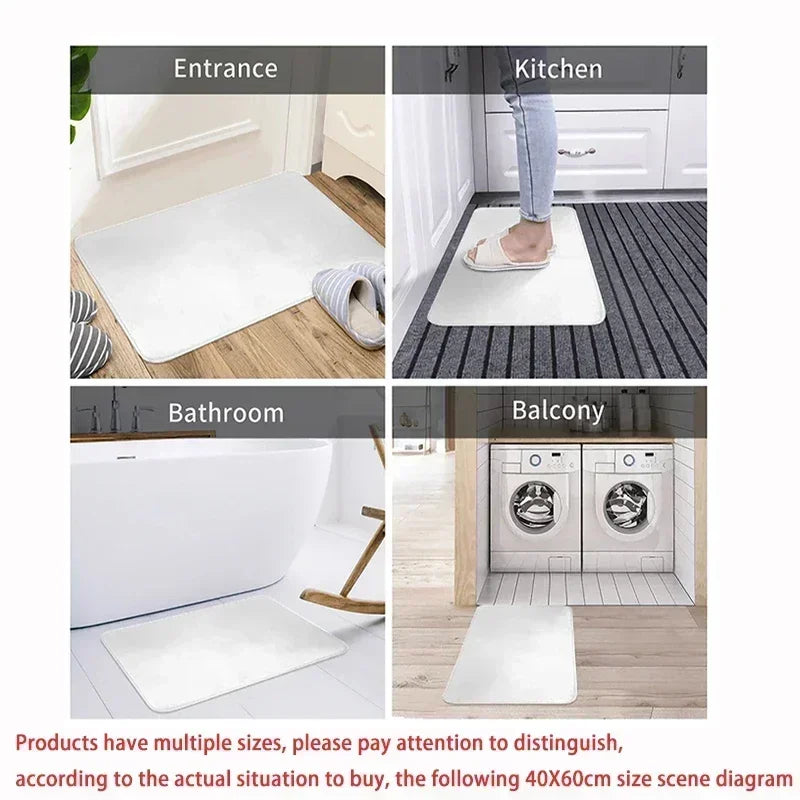 White non-slip doormat shown in entrance, kitchen, bathroom, and laundry