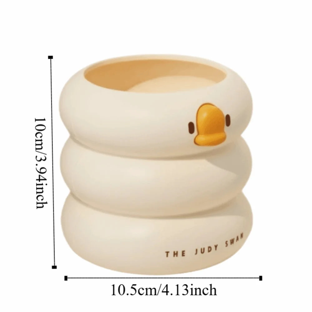 Marlow Duck-Shaped Desk Organizer in Cream Plastic for Stationery, Makeup, or Small Tools