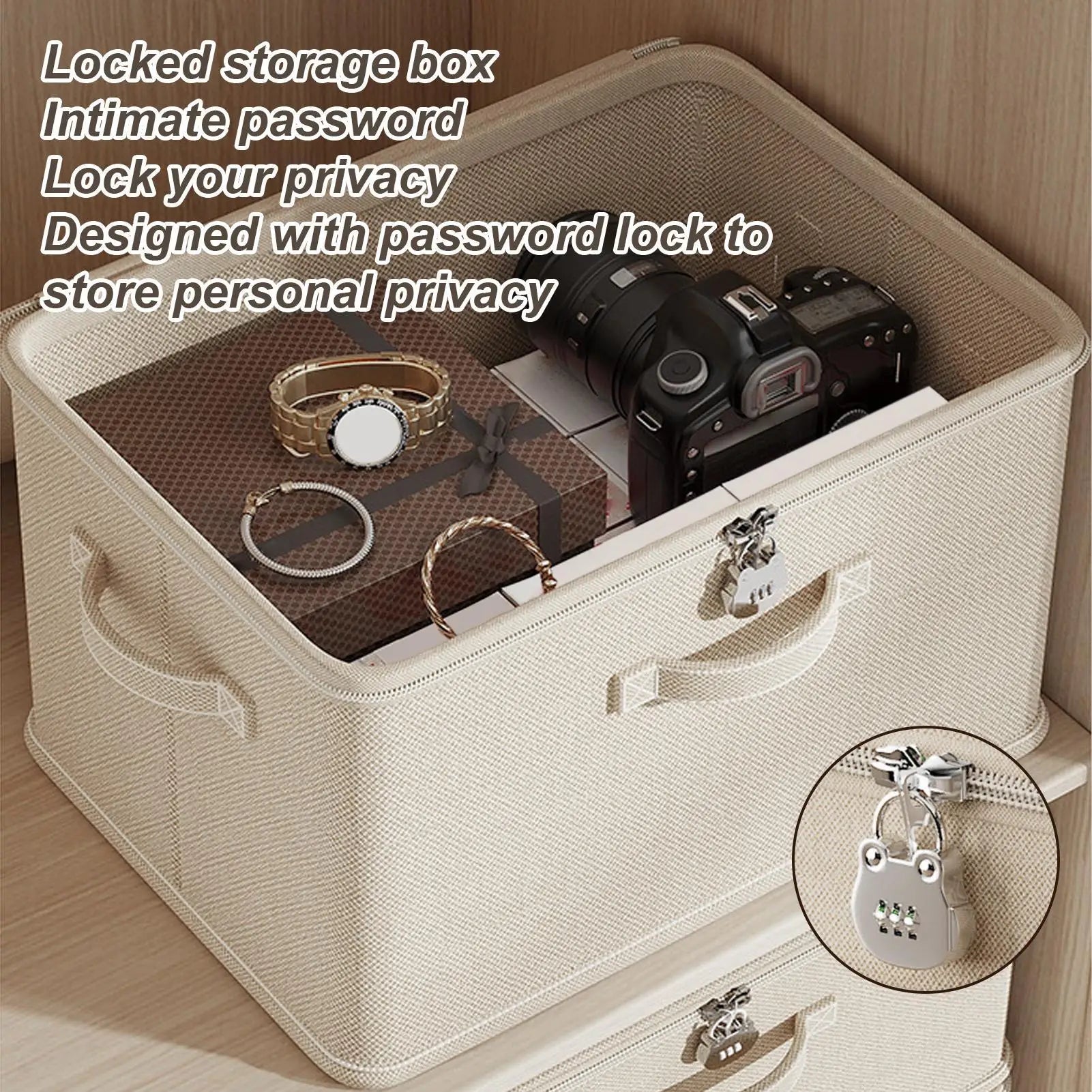 Stackable Lockable Fabric Storage Box with Handles – White