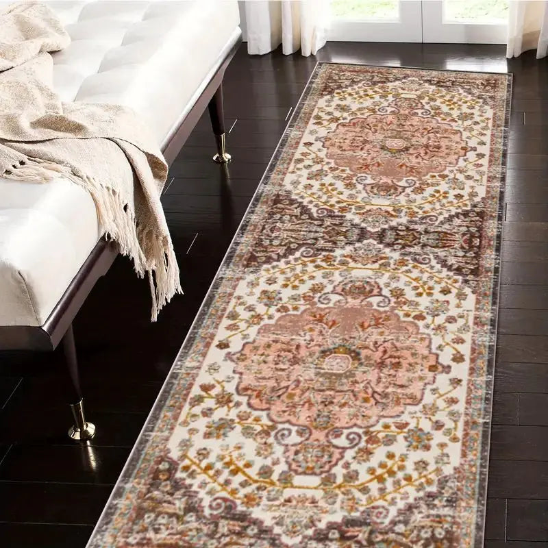 Alden Vintage-Inspired Washable Runner Rug with Non-Slip Back for Hallway, Kitchen, or Entryway
