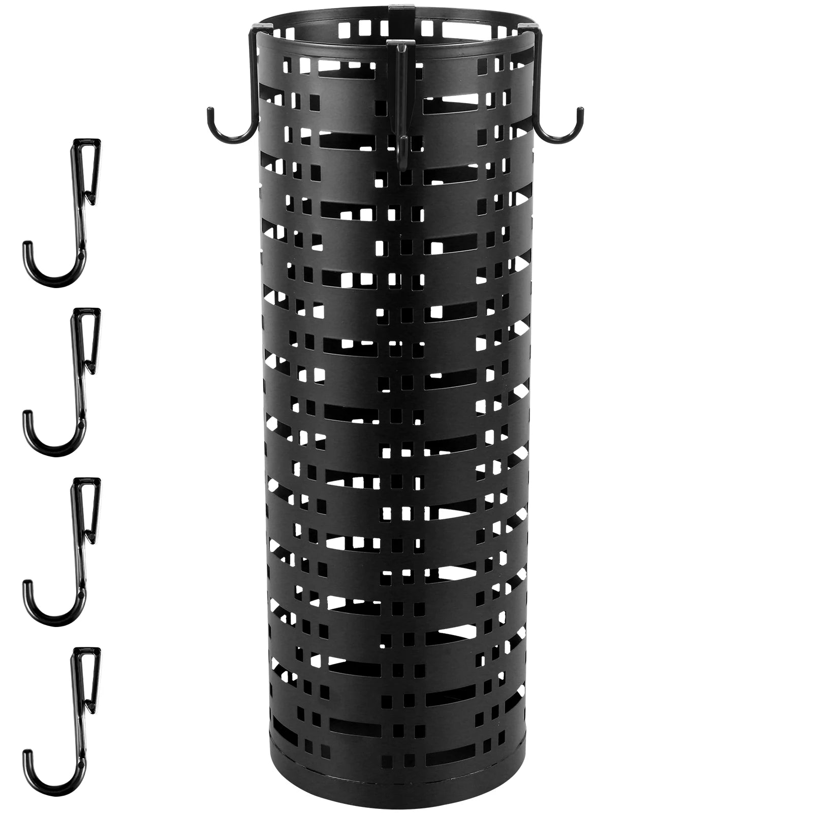 Metal Umbrella Stand with Hooks for Entryway or Office Organization