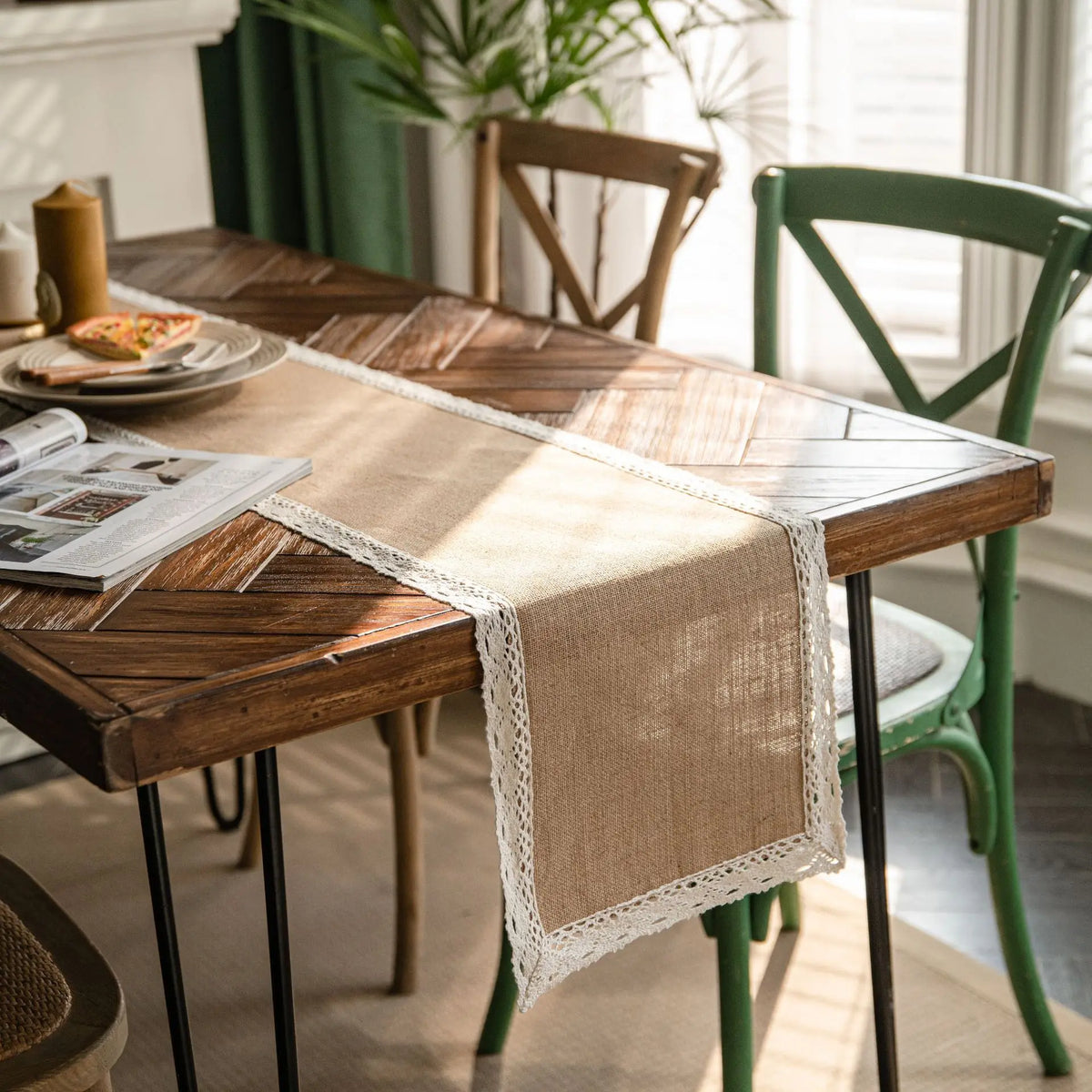 Willow Edge Farmhouse Jute Table Runner & Placemat Set for Rustic Dining