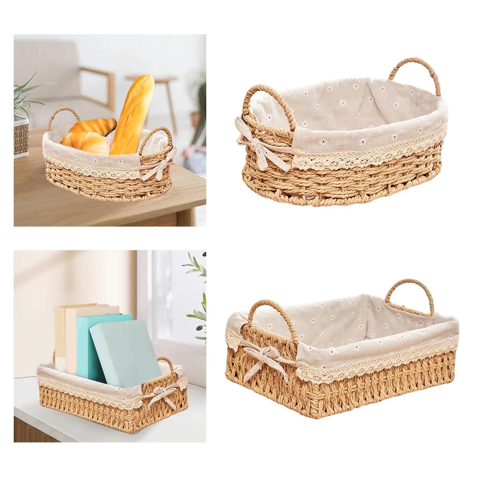 Handwoven Woven Storage Basket with Removable Liner & Handles