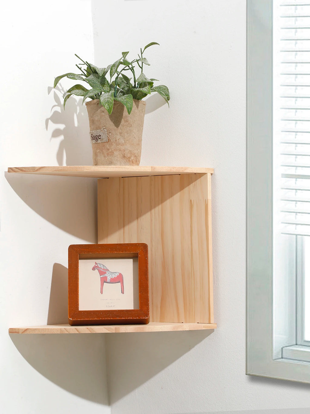 Burlywood 2-Tier Wooden Corner Shelf for Living Room, Bathroom, or Kitchen Wall Organization