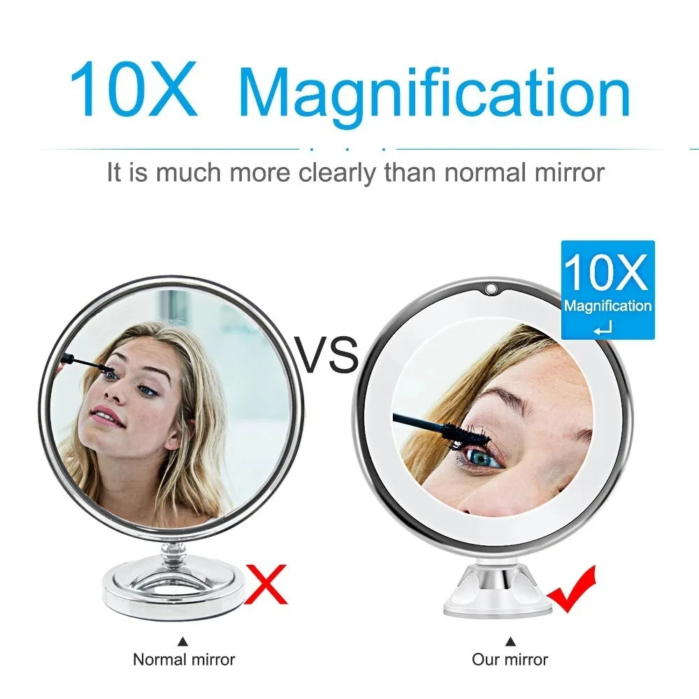 Comparison between regular mirror and 10x magnifying LED makeup mirror