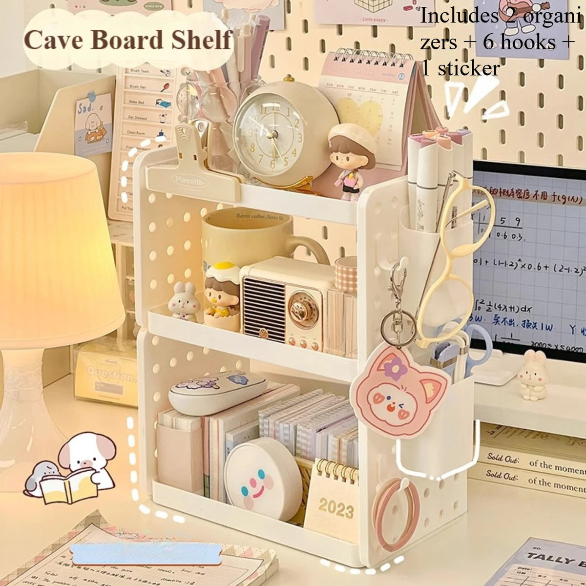 Multi-Tier Pegboard Desktop Organizer with Adjustable Hooks & Pen Holder for Home Office
