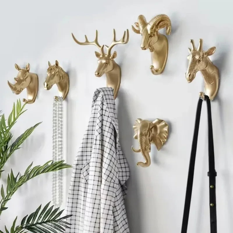 Wildlife Gold Animal Head Wall Hooks – Decorative Single Coat & Entryway Hangers