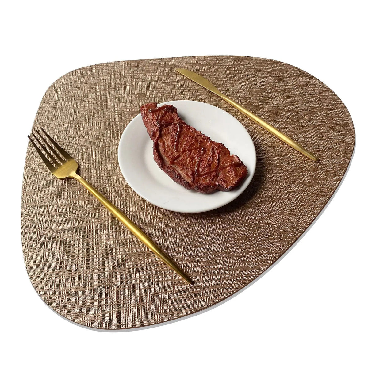 Textured Metallic PU Placemats for Dining Table – Heatproof & Wipeable in Round, Oval & Teardrop Shapes