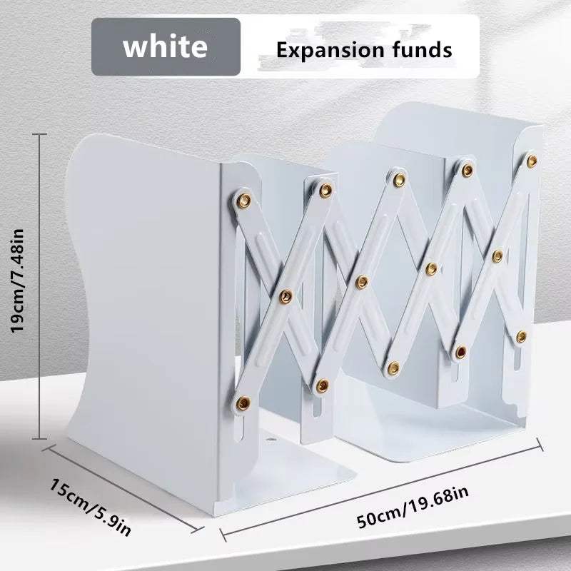 Retractable Metal Book Stand Organizer – Adjustable Bookend for Desk or Shelf