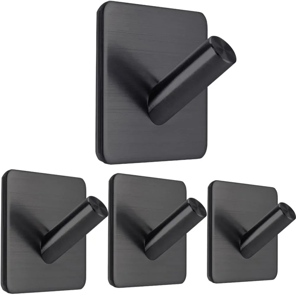 Adhesive Stainless Steel Wall Hooks, 4-Pack for Bathroom & Kitchen