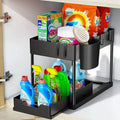 2-Tier Sliding Under Sink Organizer with Hooks for Kitchen & Bathroom