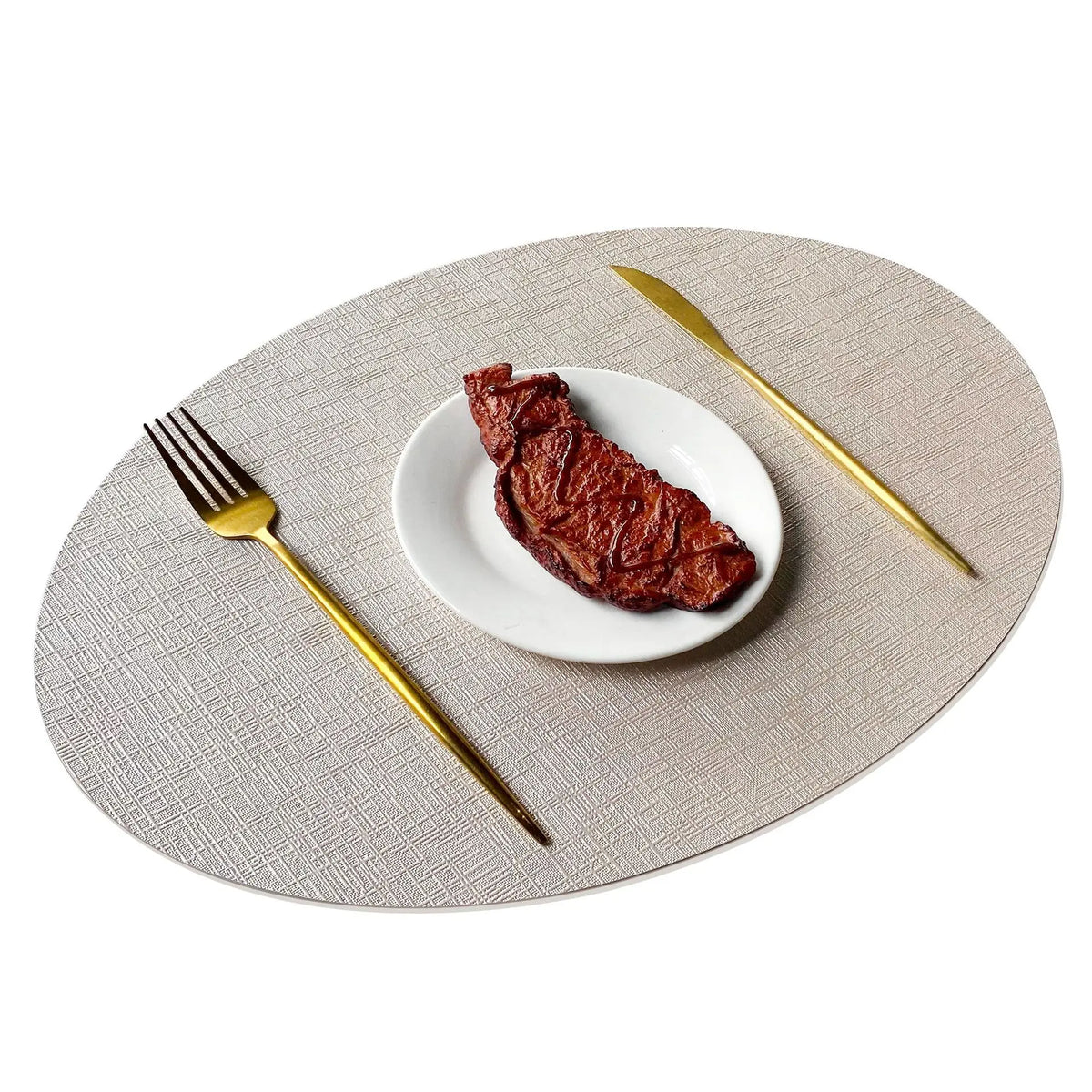 Textured Metallic PU Placemats for Dining Table – Heatproof & Wipeable in Round, Oval & Teardrop Shapes