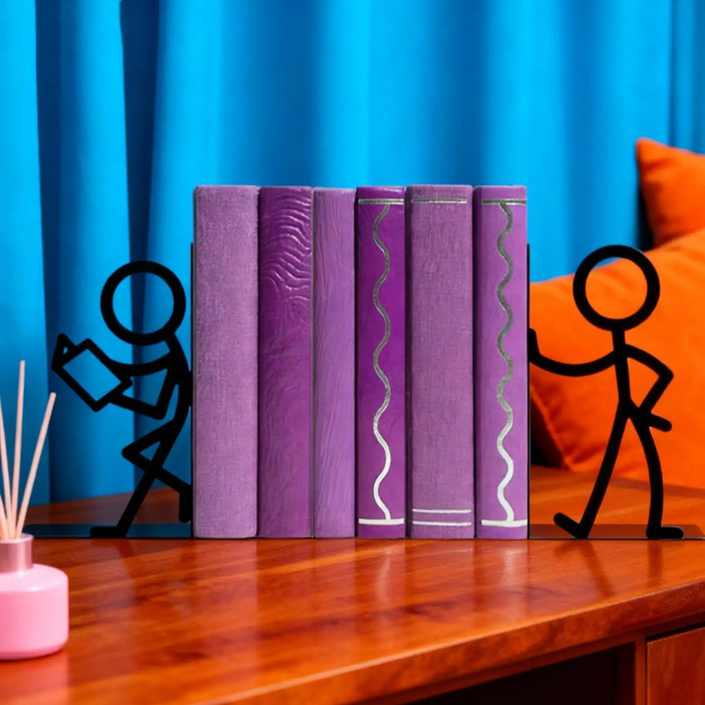 Muse Abstract Metal Bookends – Black Stick Figure Shelf Decor for Home, Office & Study