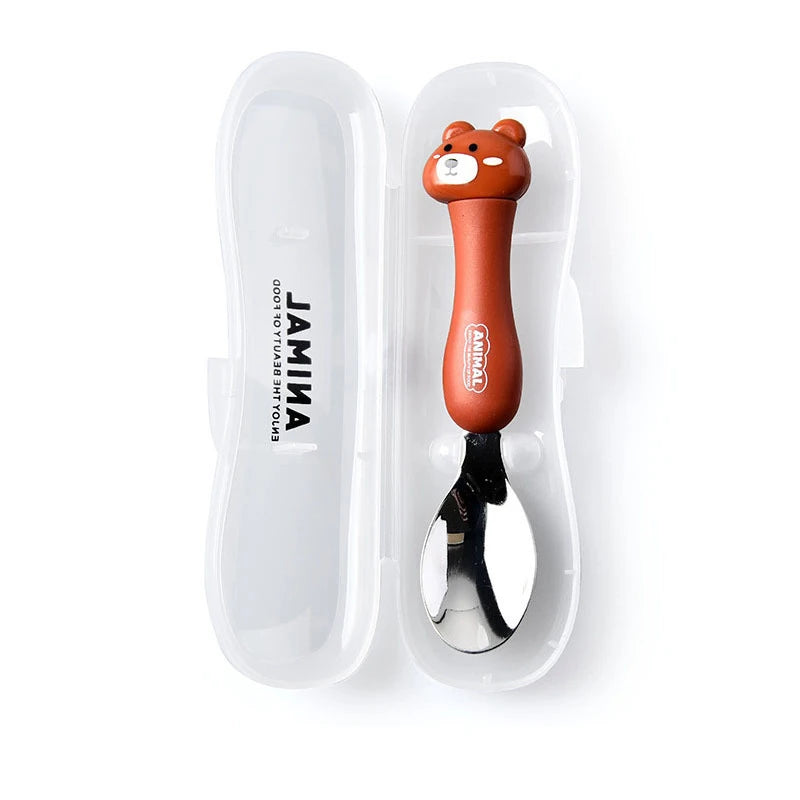 Cartoon Animal Kids Spoon and Fork Set with Carry Case