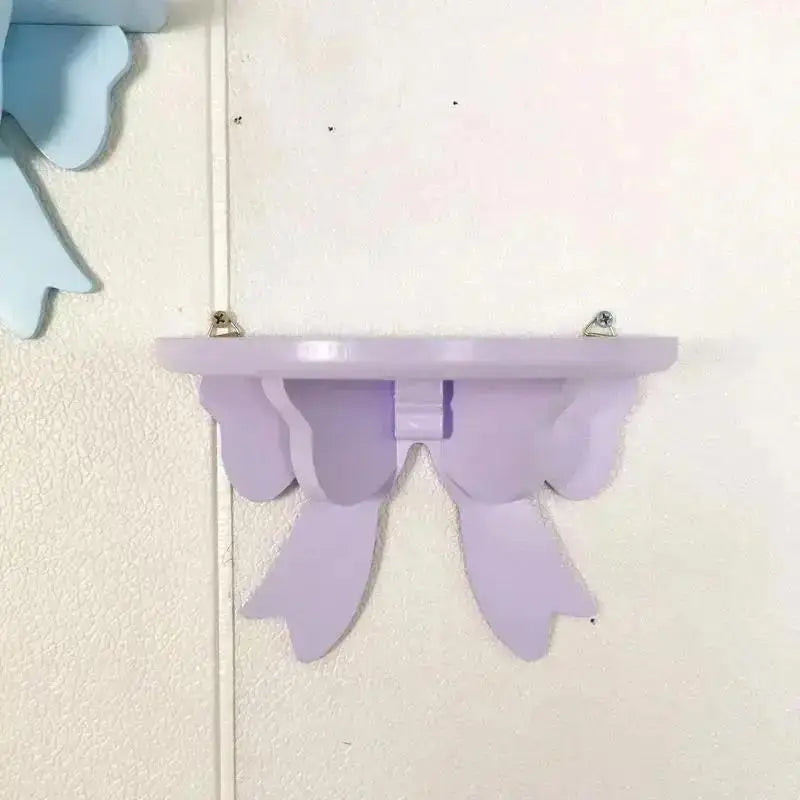 Ribbon Bow Wooden Wall Shelf for Kids’ Room – Pastel Decorative Display & Storage