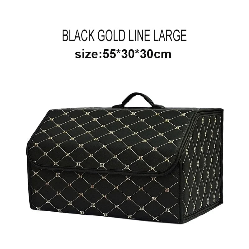 Folding Car Trunk Organizer Box – Quilted PU Leather Storage Bin