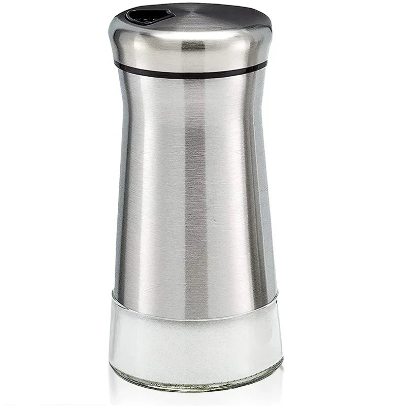 Adjustable Glass & Stainless Steel Salt and Pepper Shaker for Kitchen Counter or Tabletop Organization