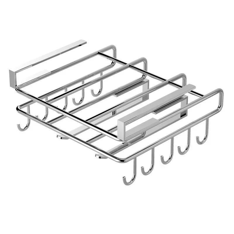 Under Cabinet Metal Organizer Rack with Hooks for Kitchen or Closet