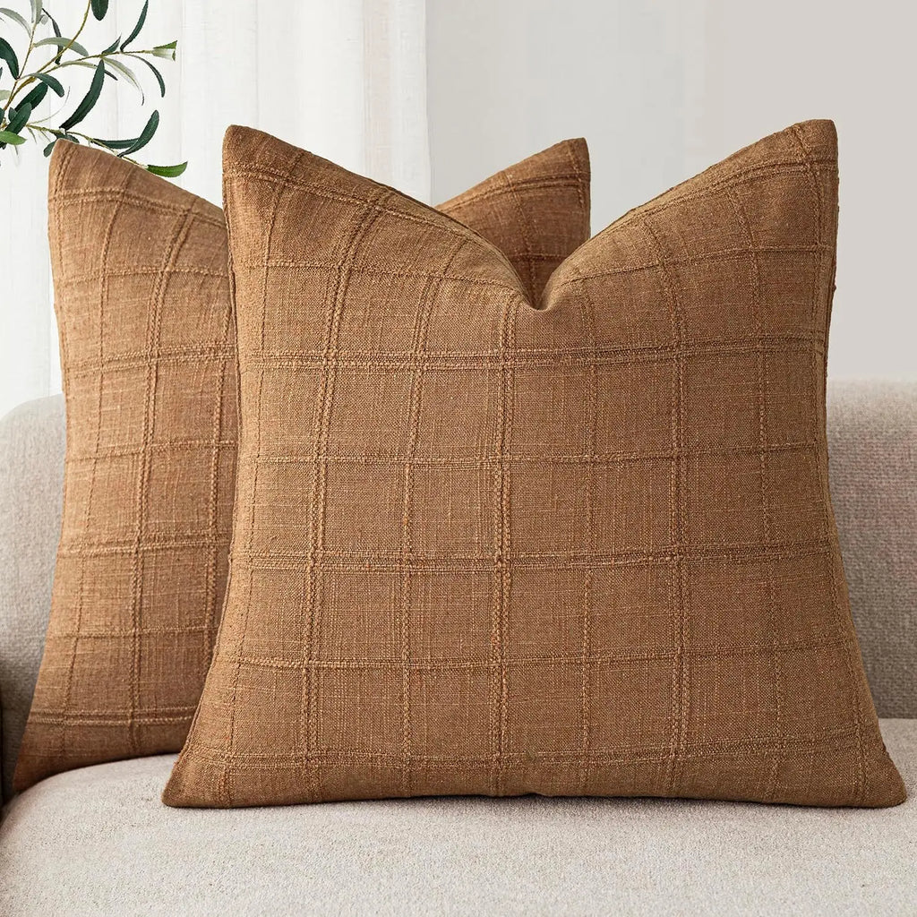 Rowan Plaid Linen-Cotton Throw Pillow Cover