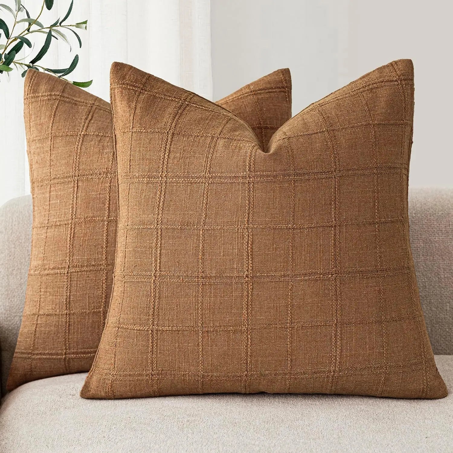 Rowan Plaid Linen-Cotton Throw Pillow Cover