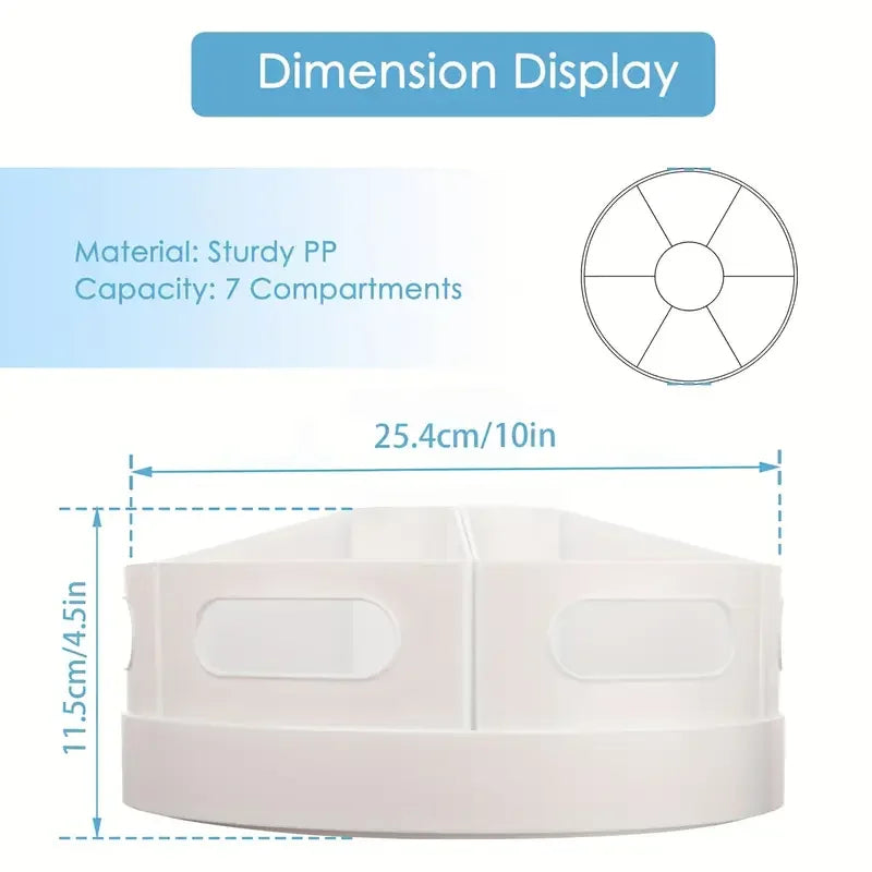 360° Rotating Desk Organizer with 7 Removable Compartments in White for Home Office & Craft Room