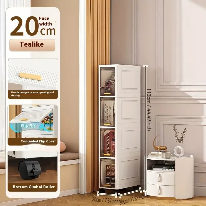 Slim Rolling Storage Cabinet – 3/4/5-Tier Narrow Organizer for Kitchen, Bathroom, or Living Room
