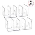 Two clear plastic purse organizer shelf dividers with four sections each, set of 2