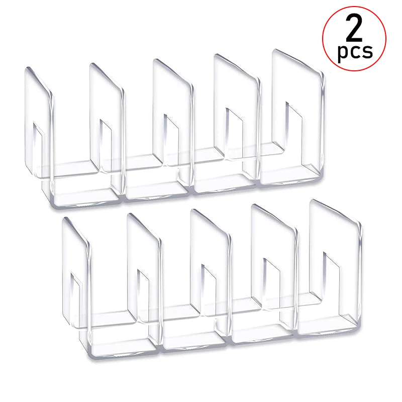 Two clear plastic purse organizer shelf dividers with four sections each, set of 2