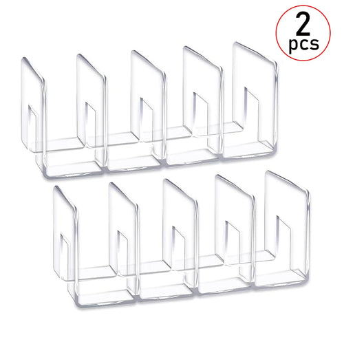 Two clear plastic purse organizer shelf dividers with four sections each, set of 2