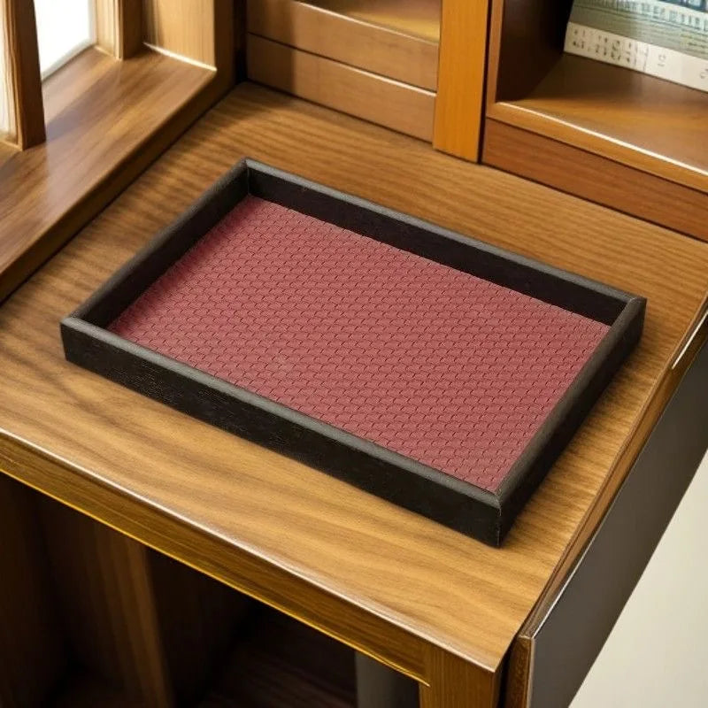 Mid-Century Rectangular Faux Leather Storage Tray for Entryway, Vanity, or Desk Organization