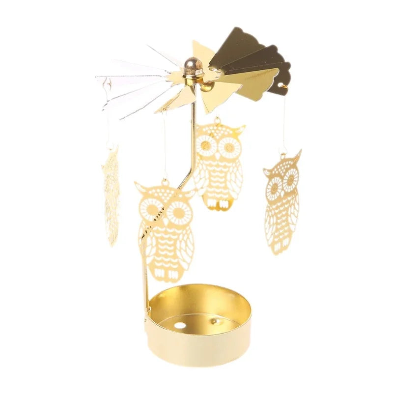 Spinning Metal Tealight Candle Holder with Rotating Charms for Cozy Home Decor & Festive Table Setting