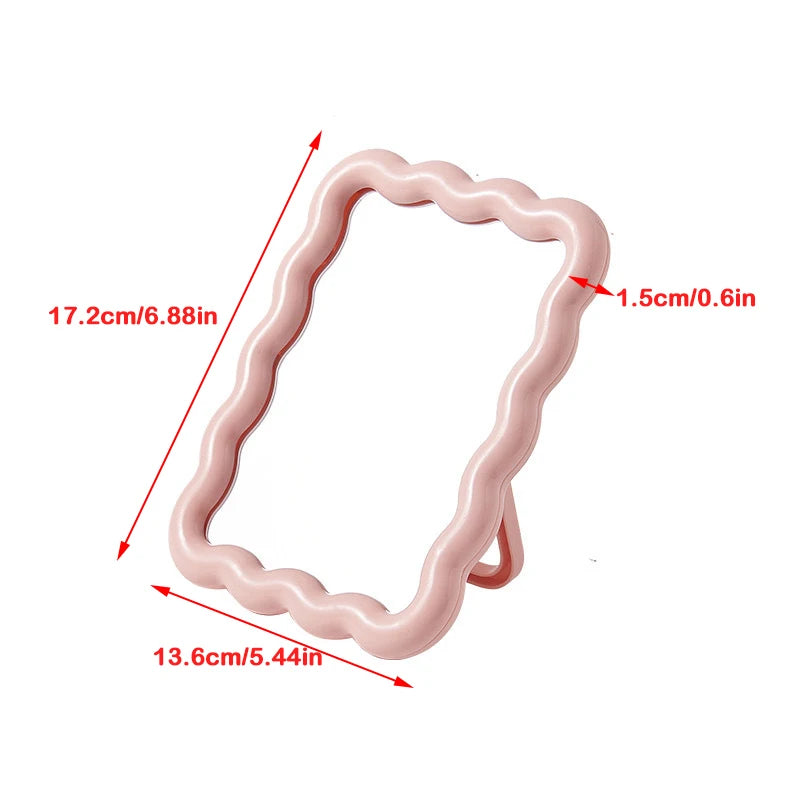 Wave Edge Desktop Makeup Mirror – Compact, Freestanding or Wall-Hanging, in Soft Pastel Colors