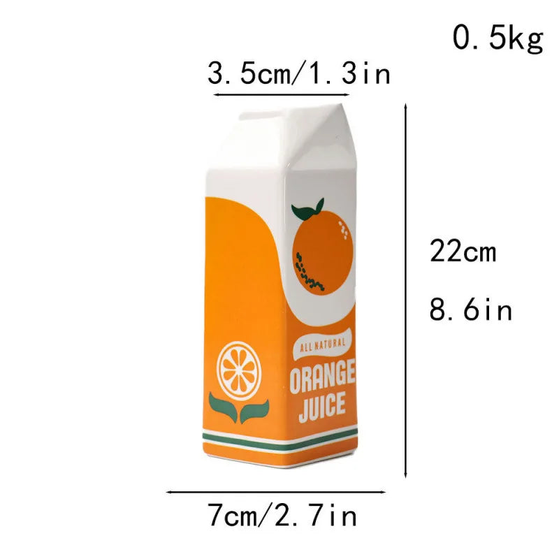 Ceramic Orange Juice Carton Vase for Playful Kitchen and Living Room Decor