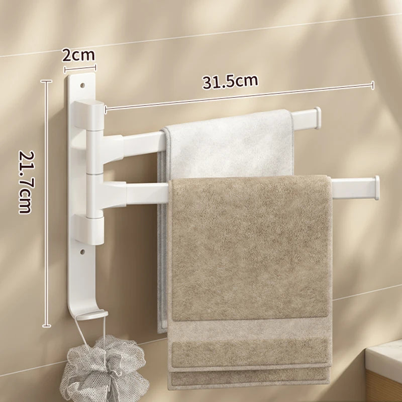 Wall-Mounted Rotating Aluminum Towel Rack for Bathroom or Kitchen – 2 to 5 Bars, Space-Saving Hanger in Black, Gray, or White