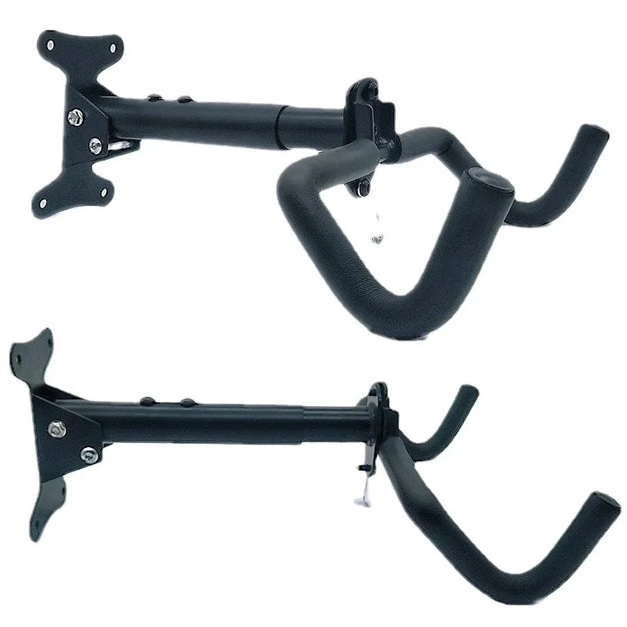 Front and side views of the foldable adjustable bike wall rack for storage
