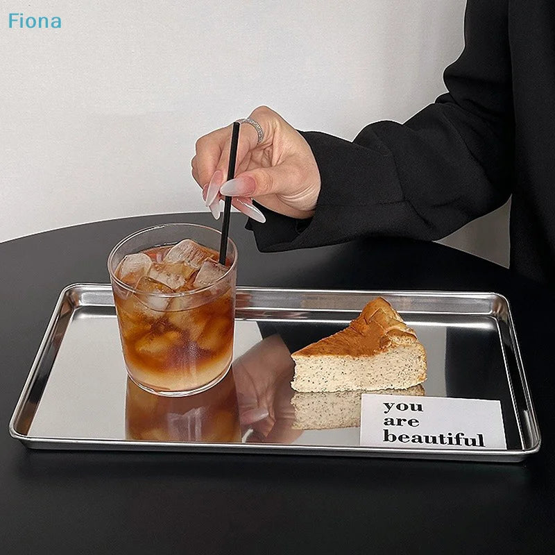 Minimalist Stainless Steel Serving Tray for Snacks, Drinks & Display