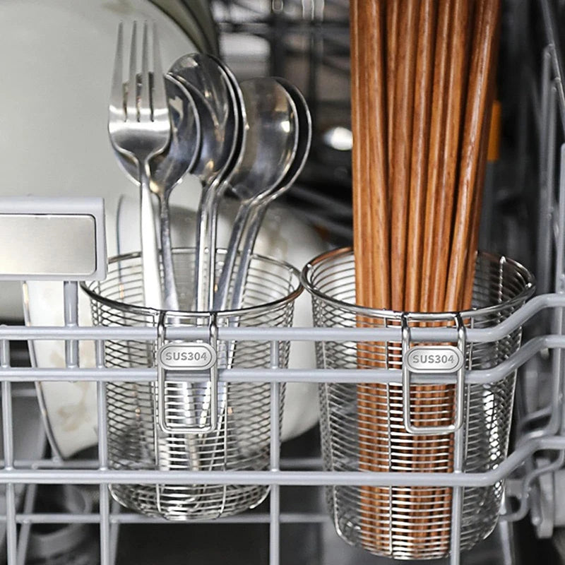 304 Stainless Steel Hanging Chopstick & Utensil Holder Basket for Kitchen Drawer, Sink, or Dishwasher