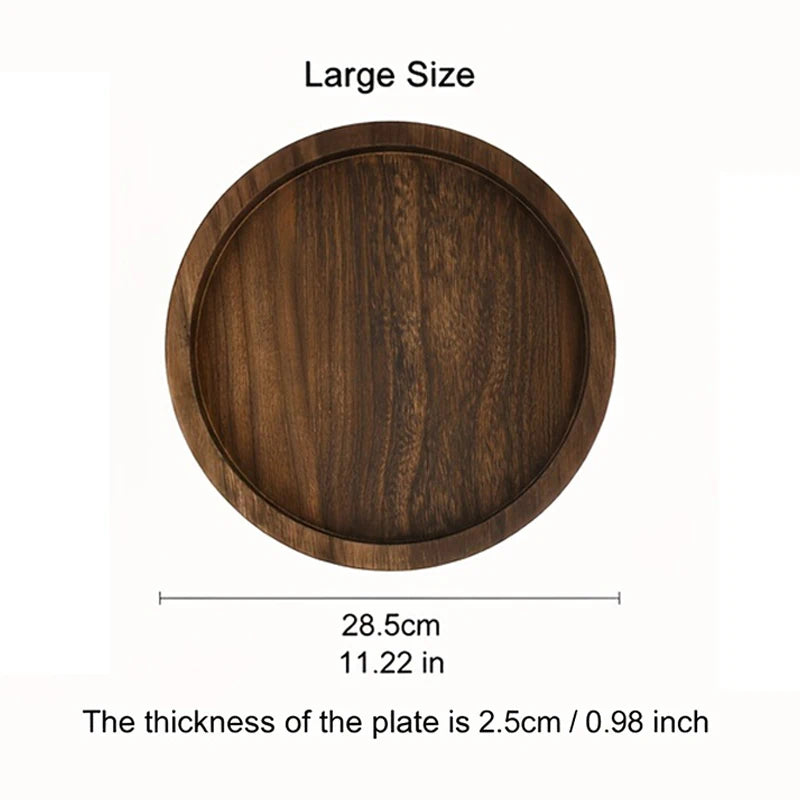 Solid Wood Round Decorative Tray for Coffee Tables and Centerpieces