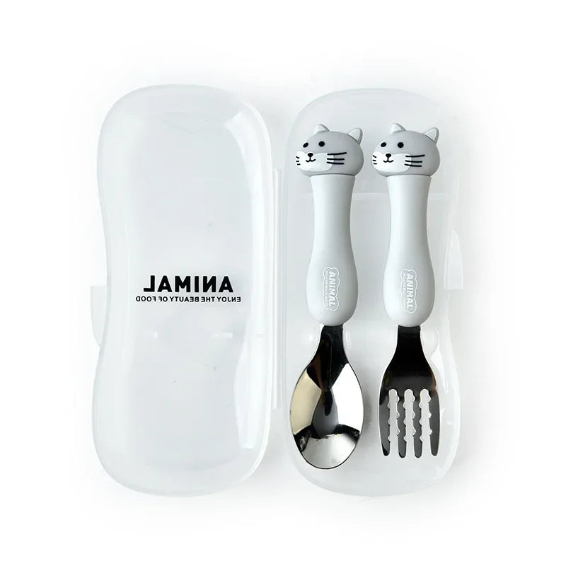 Cartoon Animal Kids Spoon and Fork Set with Carry Case