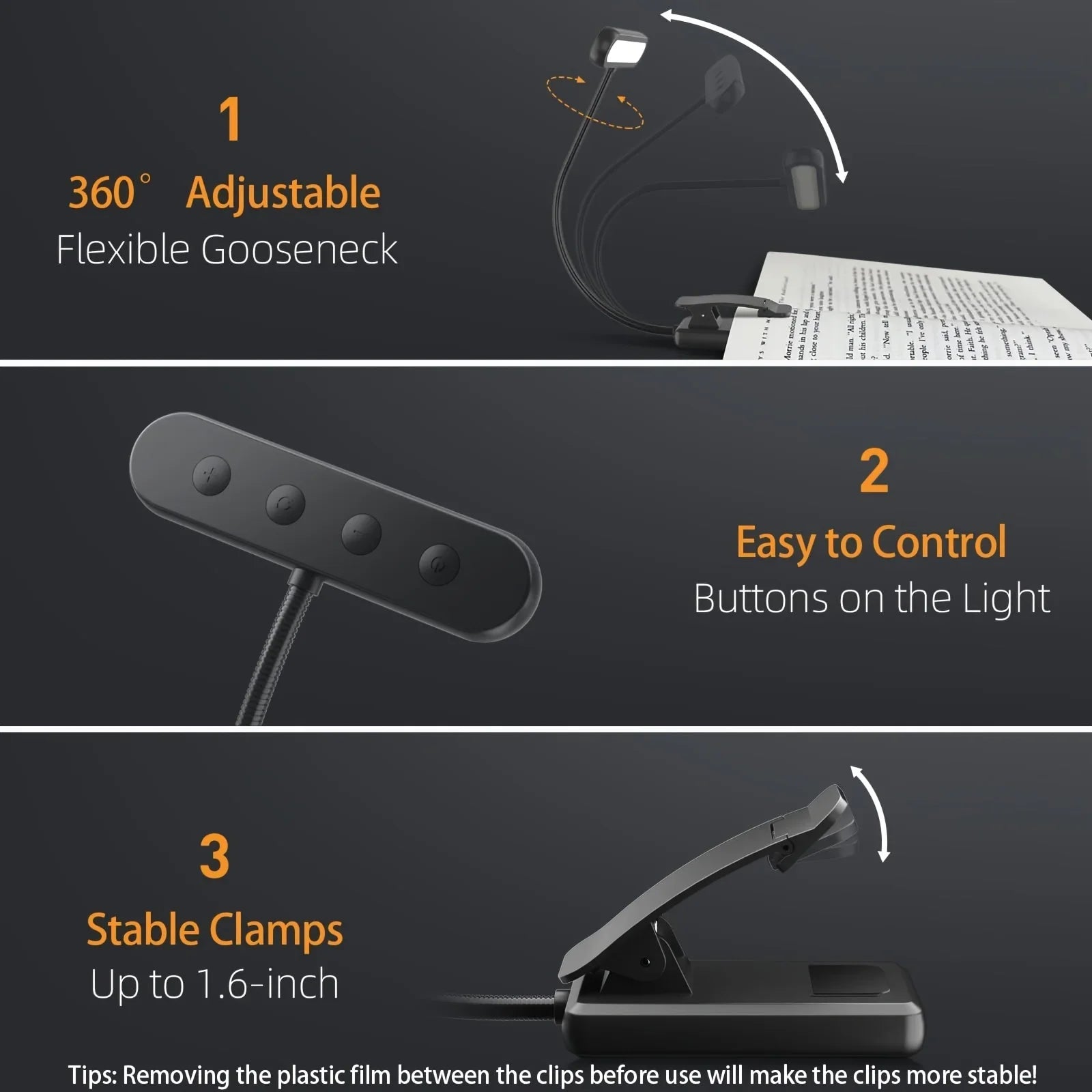 Clip-On USB Rechargeable Reading Light with Adjustable Gooseneck