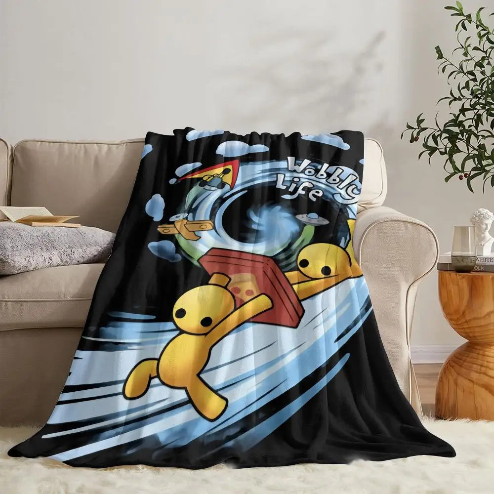 Wobbly Life Cartoon Flannel Throw Blanket for Sofa, Bed & Cozy Naps – Lightweight Printed Fleece