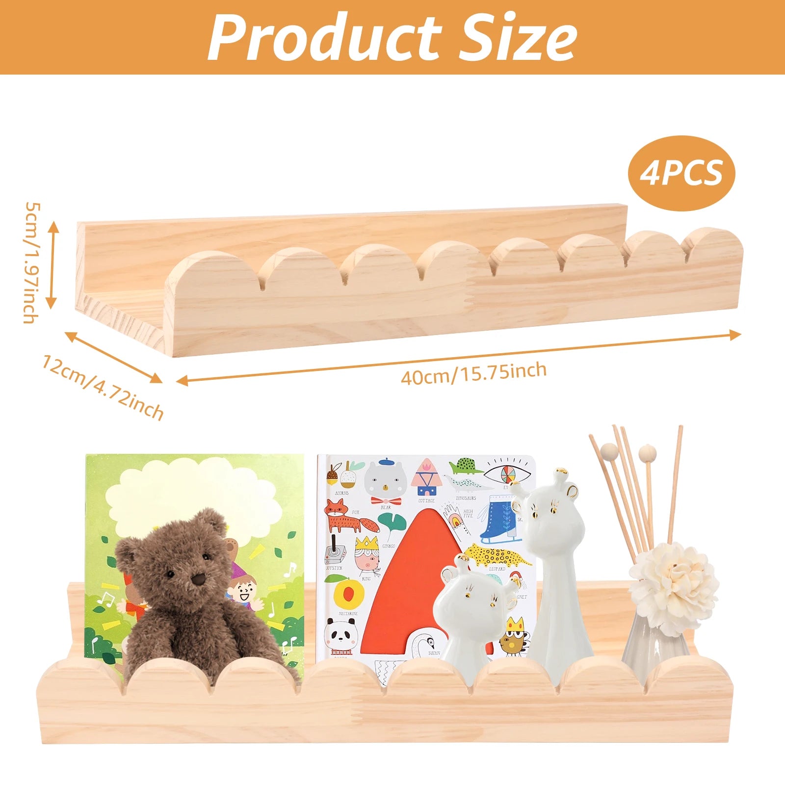 Scalloped Wood Floating Wall Shelves – Set of 3 or 4 for Kids’ Rooms & Entryways