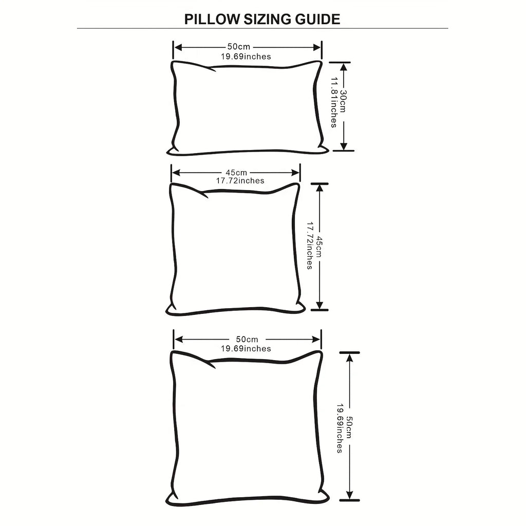 Black and white pillow sizing guide for square and lumbar covers