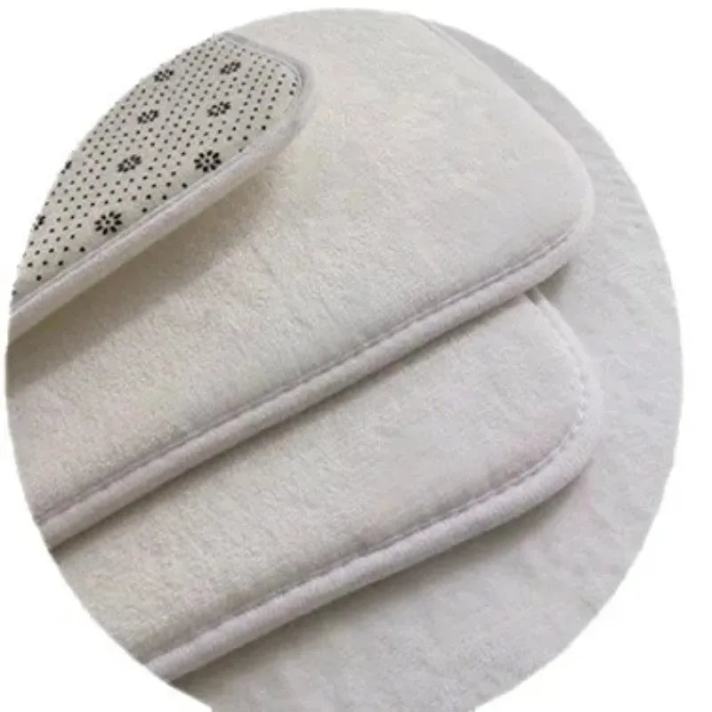 Close-up of soft white polyester rug layers and non-slip backing