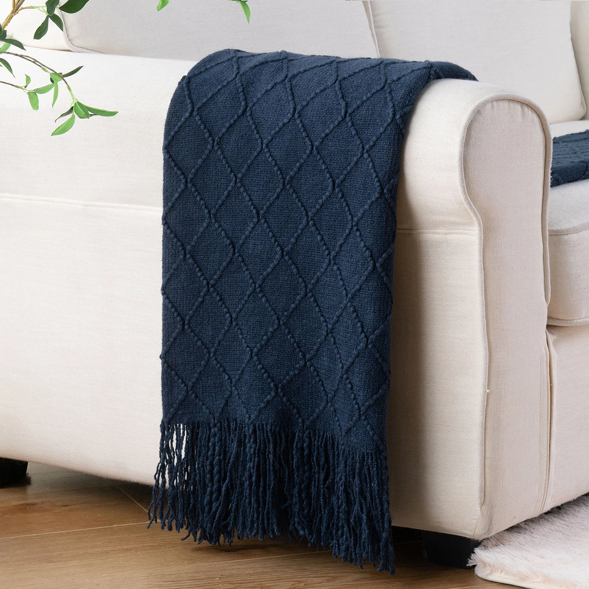 Arden Plaid Knit Throw Blanket with Tassels – Soft Textured Acrylic for Sofa or Bed in 8 Colors