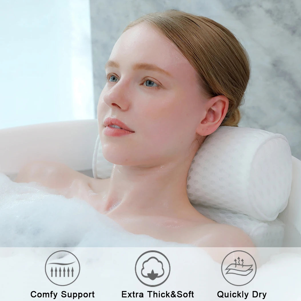 Supportive Air Mesh Bath Pillow for Neck and Back Comfort