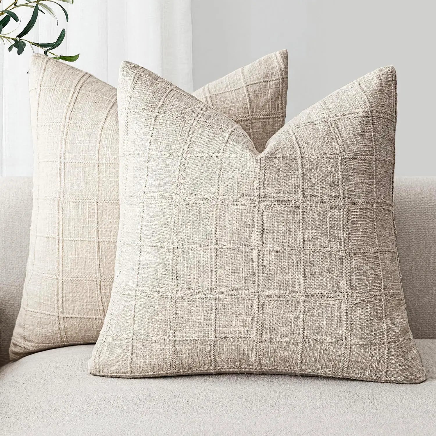 Rowan Plaid Linen-Cotton Throw Pillow Cover