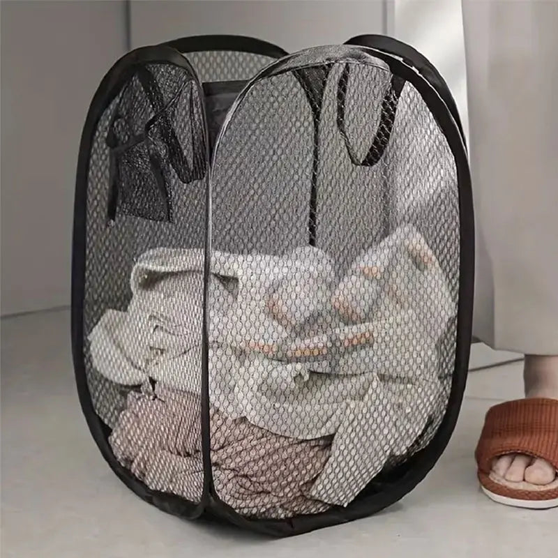 Foldable Mesh Pop-Up Laundry Basket for Bedroom or Dorm
